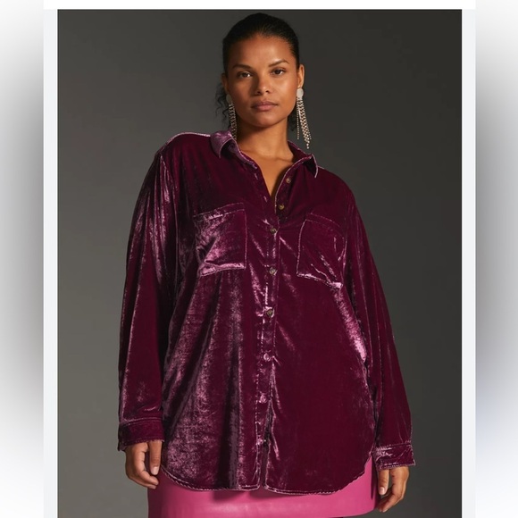 Pilcro Tops - New Anthropologie Pilcro Classic Velvet Button down Blouse in Purple